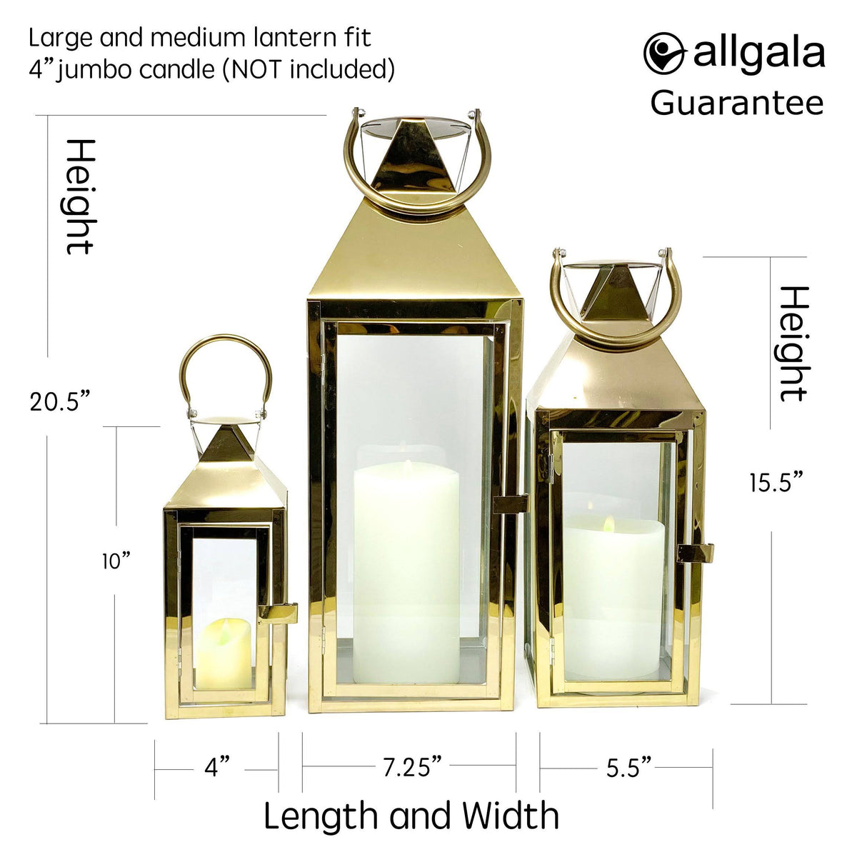 3-Pc Set Indoor/Outdoor Hurricane Candle Lantern Set with Chrome Plated Structure and Tempered Glass N7738
