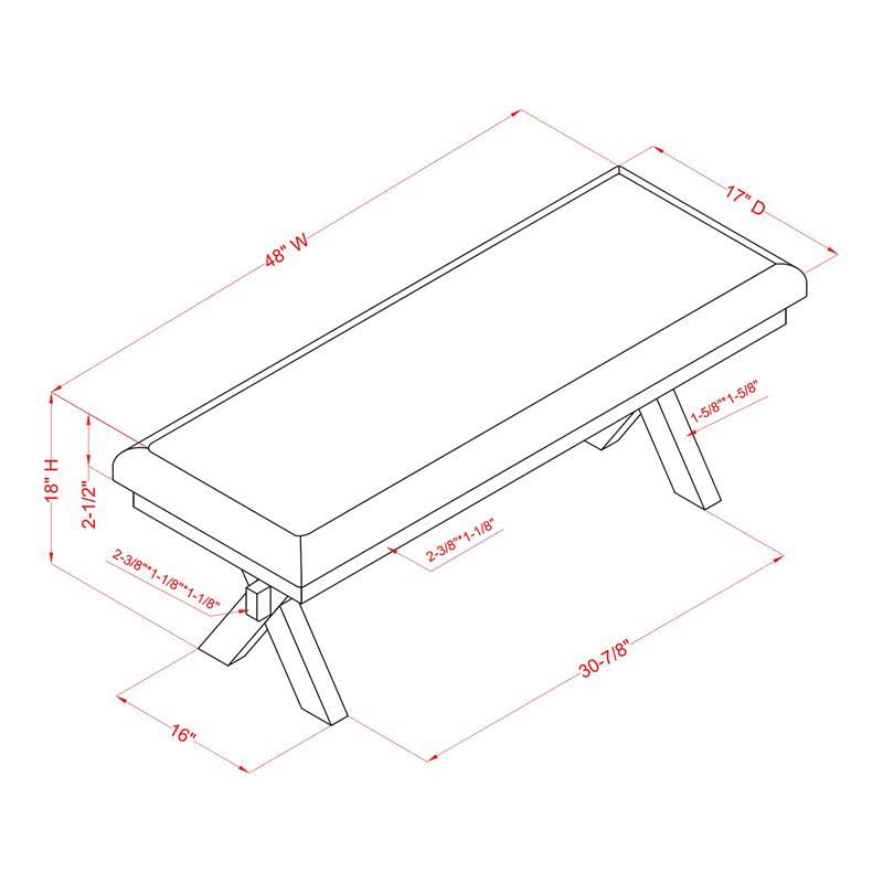 Gray Fabric Padded Dining Bench R955