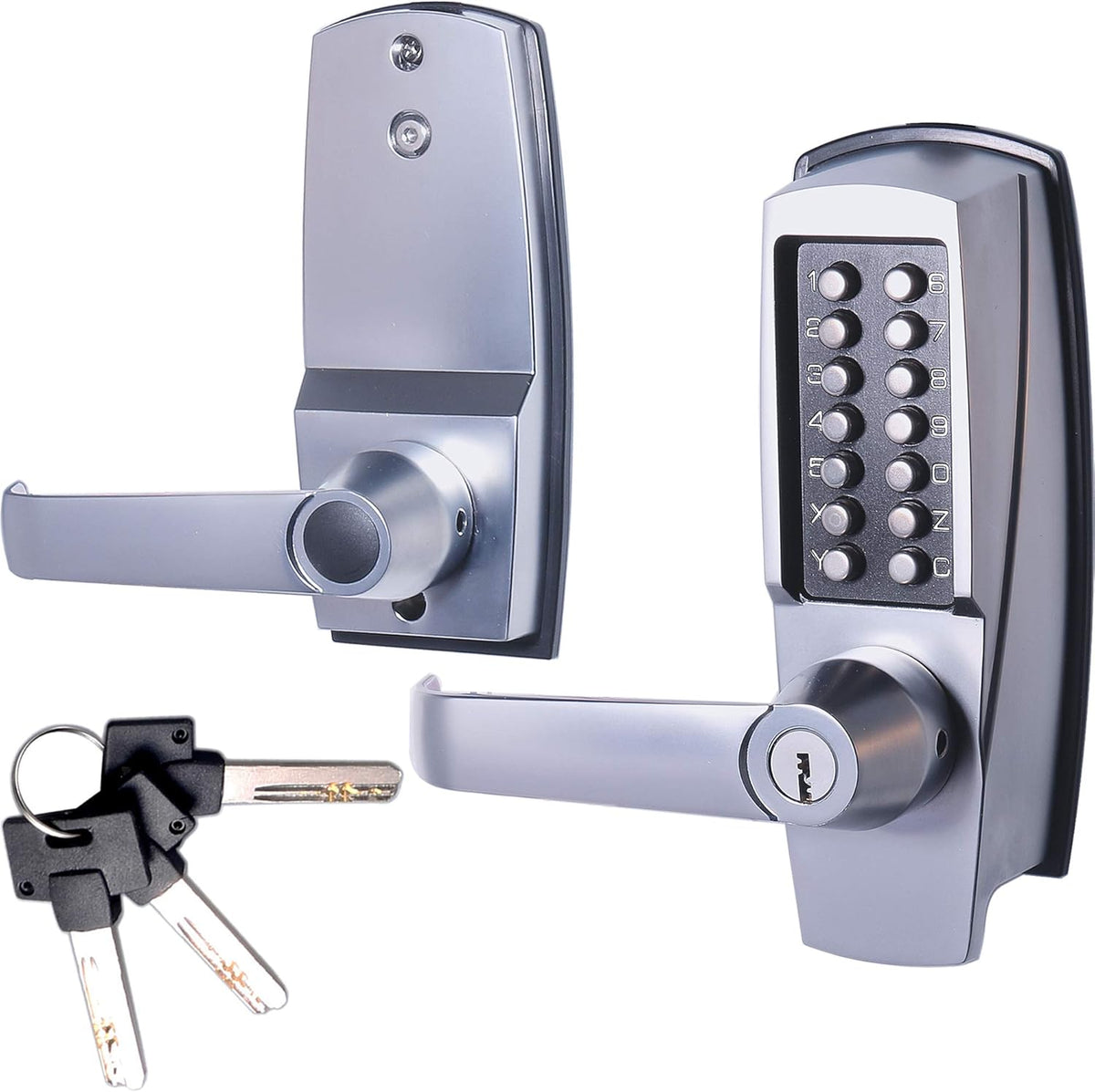 Mechanical Push Button Lever Lock, 60mm Backset, 13 Digit Keypad, Satin Chrome K760