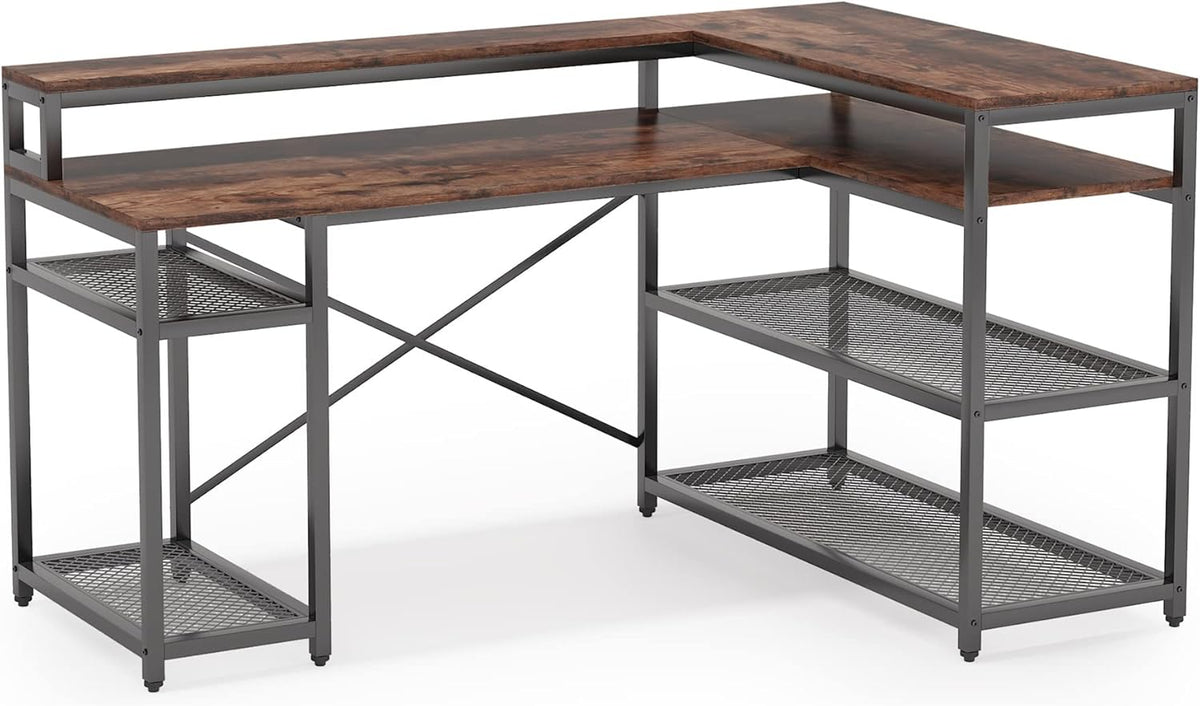 L Shaped Desk with Monitor Stand and Storage Shelf Q90992