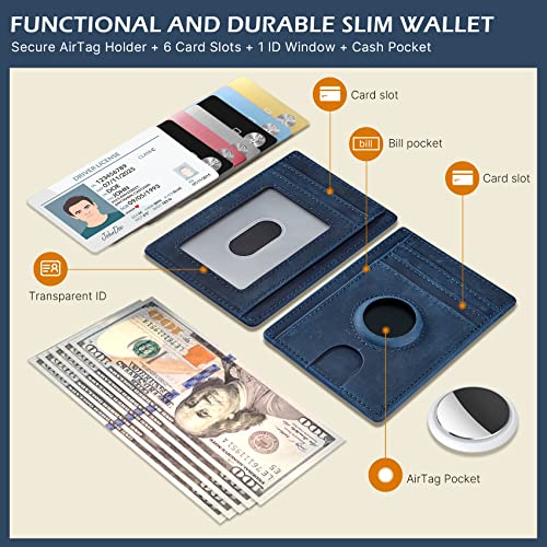Slim Minimalist Crazy Horse Leather Airtag Card Wallet (Black) Z55478