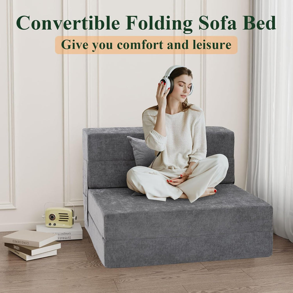Gray Twin Folding Sofa Bed with Pillow R1149