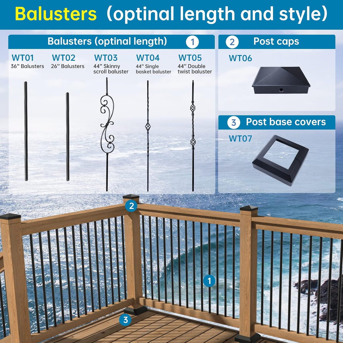 50pack 26”x3/4” Aluminum Deck Balusters Black Z80171