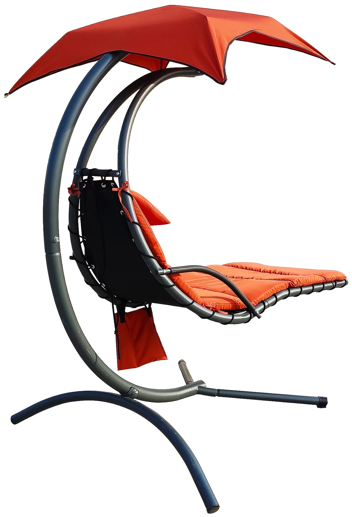Hanging Curved Chaise Lounge Chair Swing with Cushion, Pillow, Canopy, Stand and Storage Pouch E42187