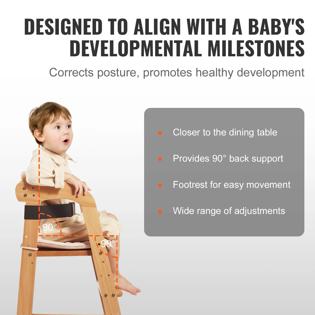 Wooden Baby HighChair with Adjustable Legs Solid Wood B101