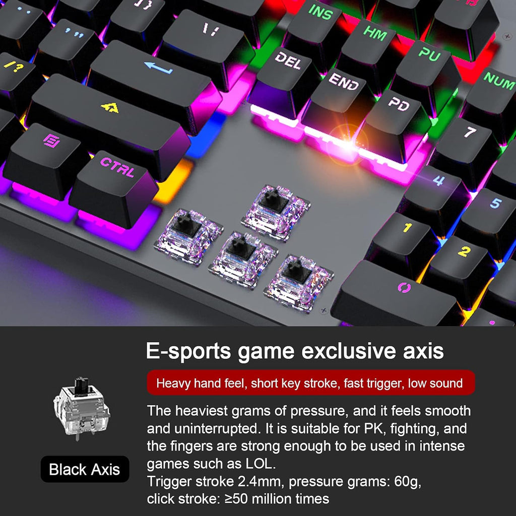 Wired Mechanical Gaming Keyboard Rainbow Backlit 104 Keys Pack of 2 B7826
