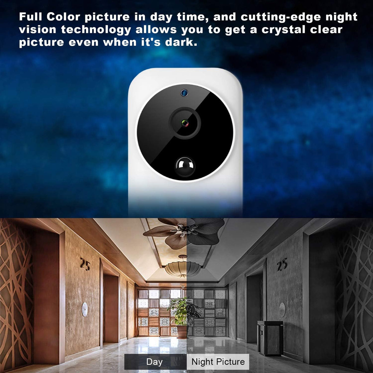 Wireless Video Doorbell Camera with Motion Detector, 1080P, Night Vision B3969