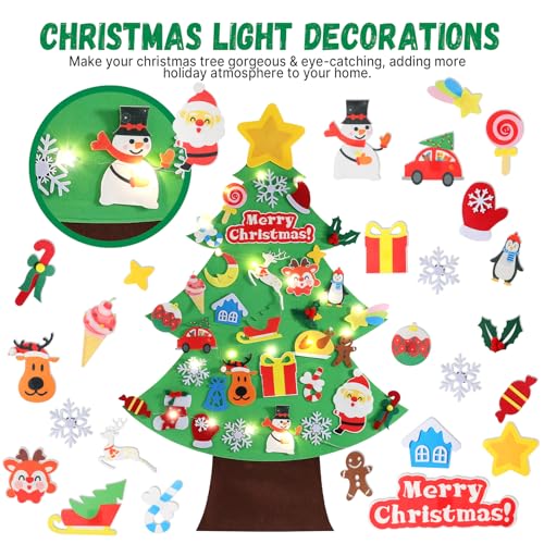 3.6 FT Felt Christmas Tree with Lights and 35 Pcs Ornaments F3182