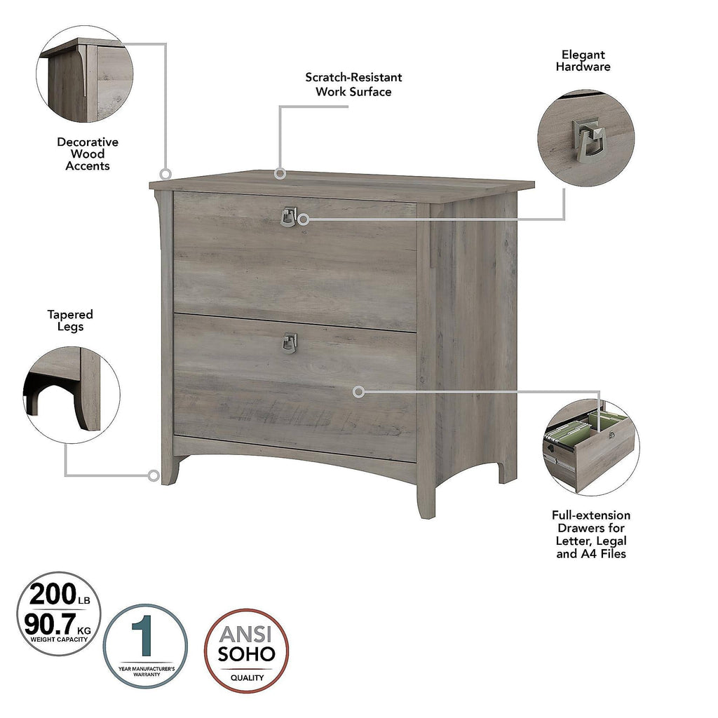L Shaped Desk with Lateral File Cabinet and 5 Shelf Bookcase, Driftwood Gray M412904