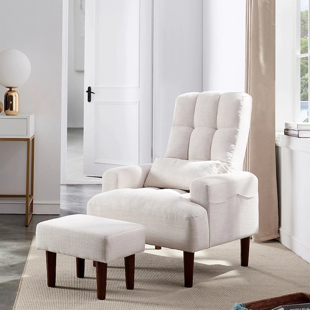 Cream White Recliner Sofa Chair with Ottoman S414684