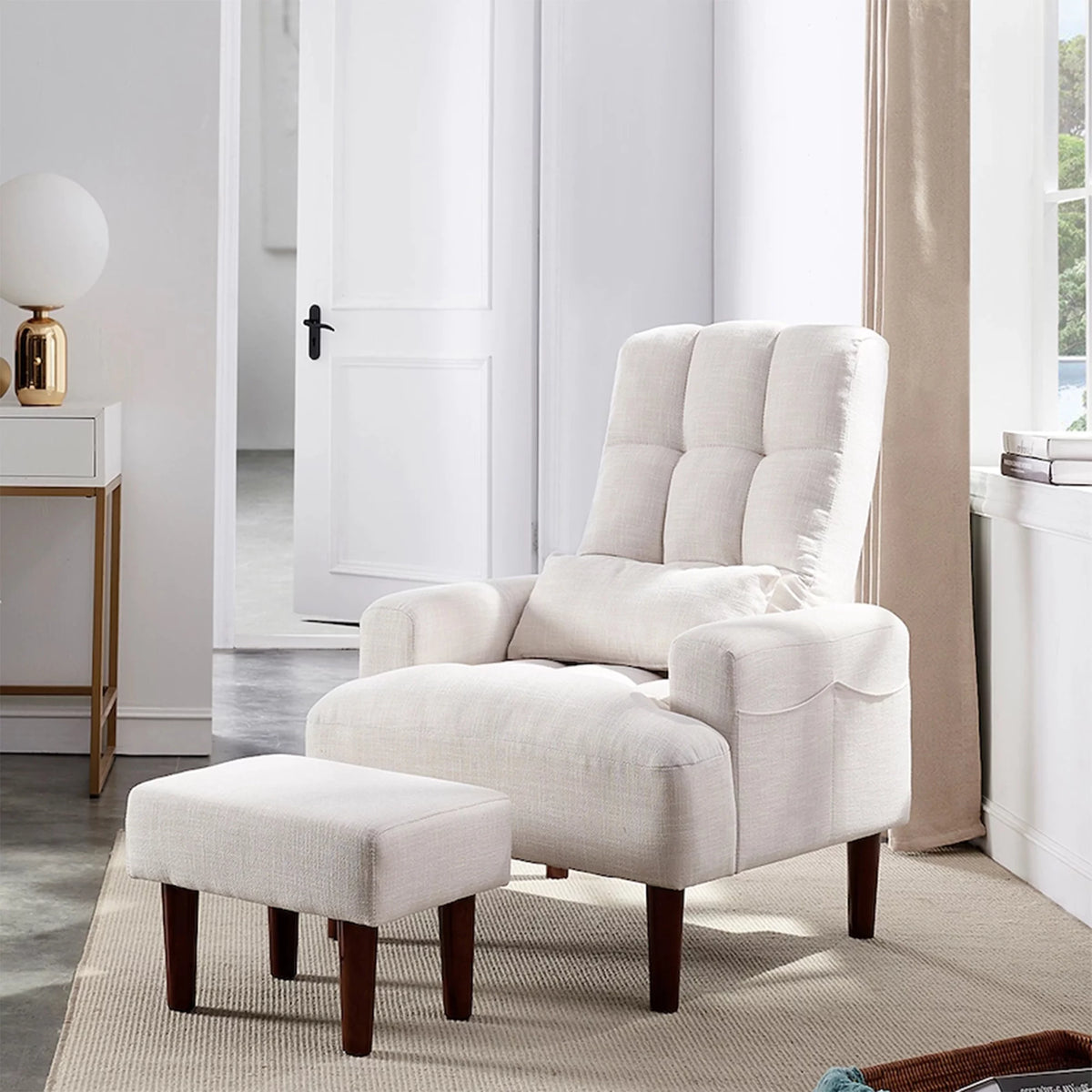 Cream White Recliner Sofa Chair with Ottoman S414684