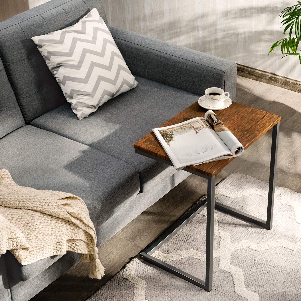 Walnut Nesting End Table, 3pcs Stacking Coffee Table with Metal Frame I66295
