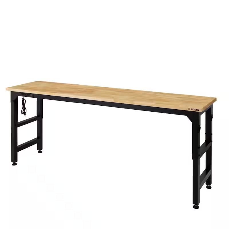 8 ft. Adjustable Height Solid Wood Top Workbench in Black P201