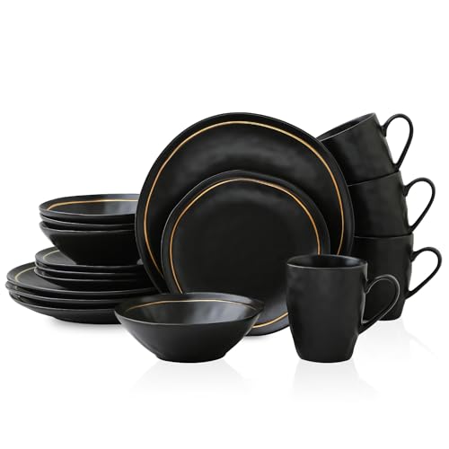 Black Porcelain Dinnerware Set, 16-Piece, Service For 4 K58866