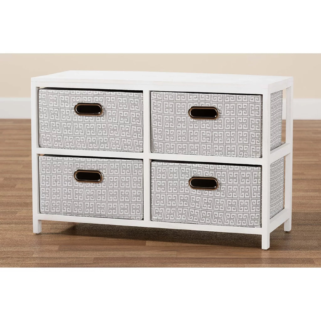White Finished Wood 4-Basket Storage Unit K870