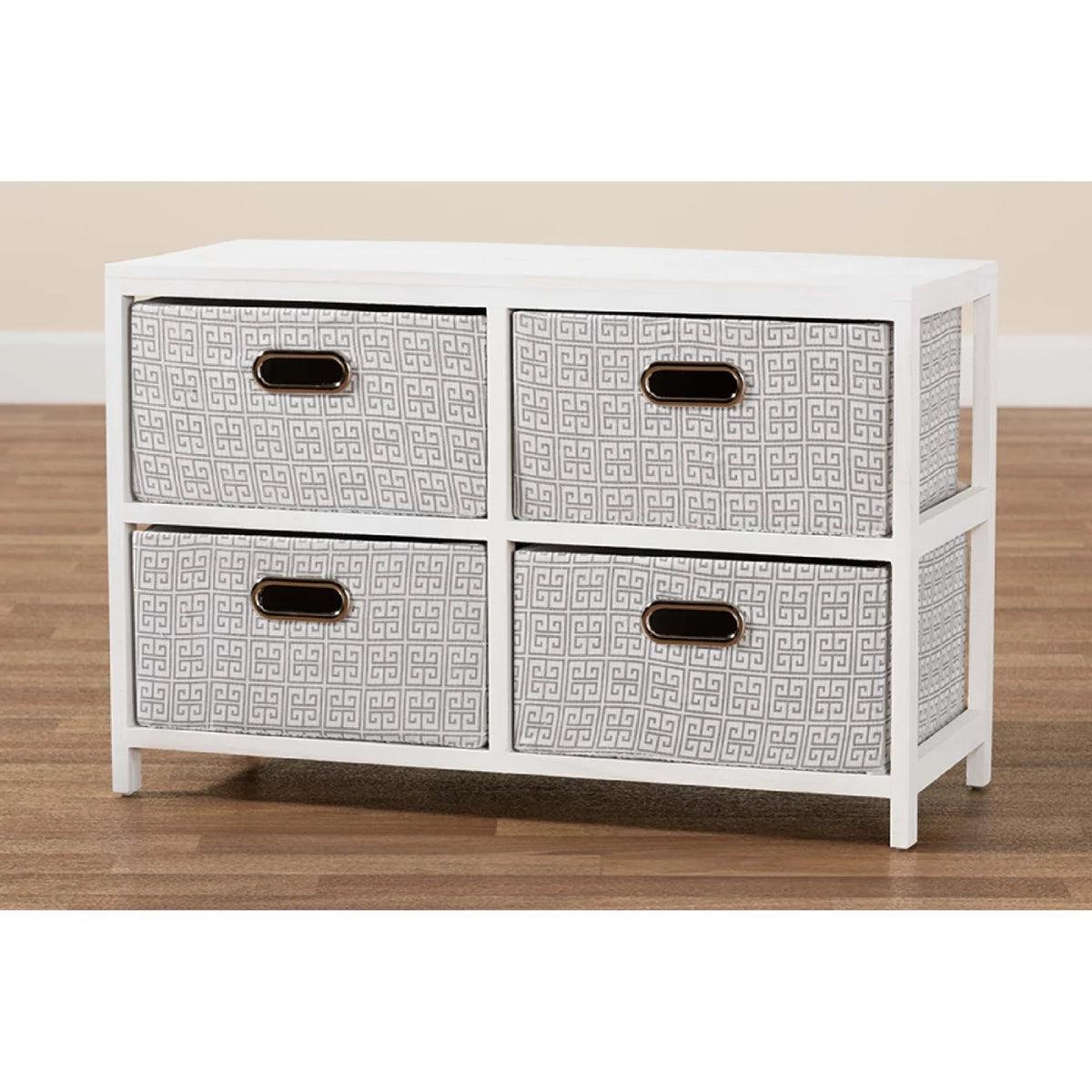 White Finished Wood 4-Basket Storage Unit K870