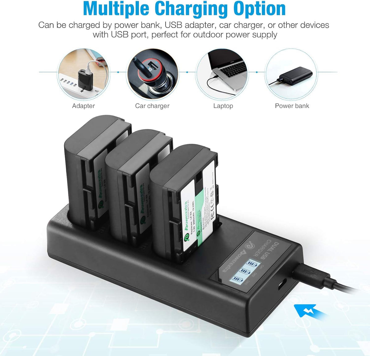 LP-E6 LP E6N Rechargeable Battery 3 Pack Batteries and 3 Channel Charger LCD Display Pack of 2 Y392