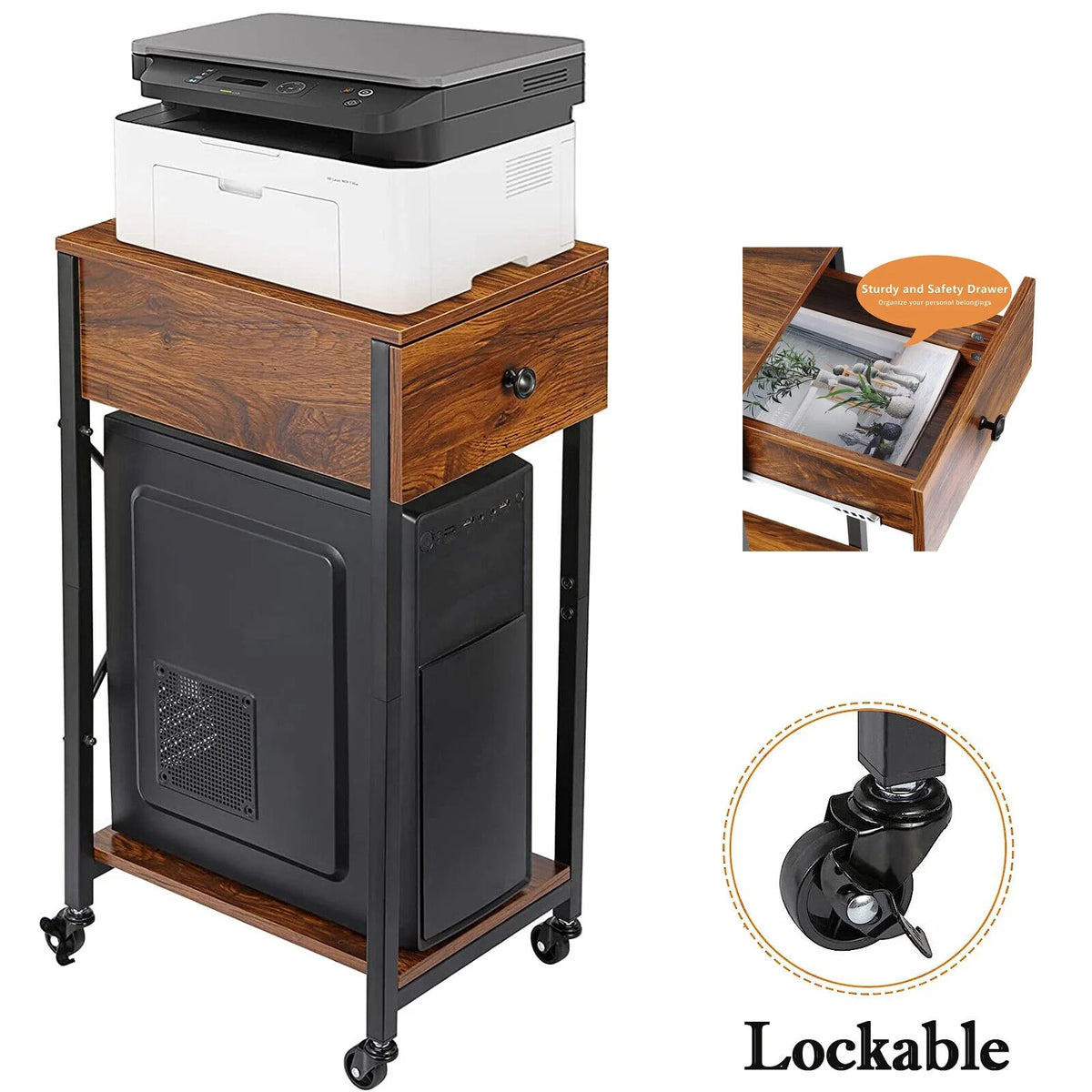Computer Tower Stand with Wheels and Drawer D638406