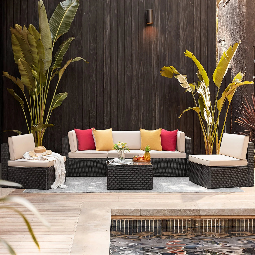 6 Pieces Wicker PE Rattan Sectional Sofa with Cushions C9309