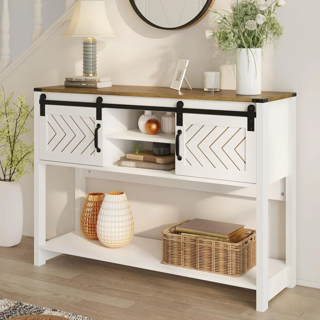 White-Brown Console Table with Sliding Barn Doors U731018
