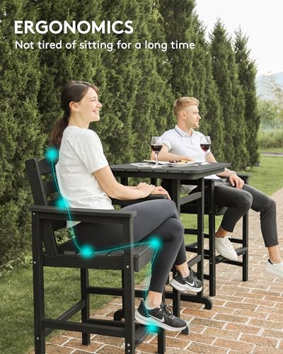 5 Pieces HDPE Adirondack Bar Chairs Set with Bar Pub Table, Black T9406