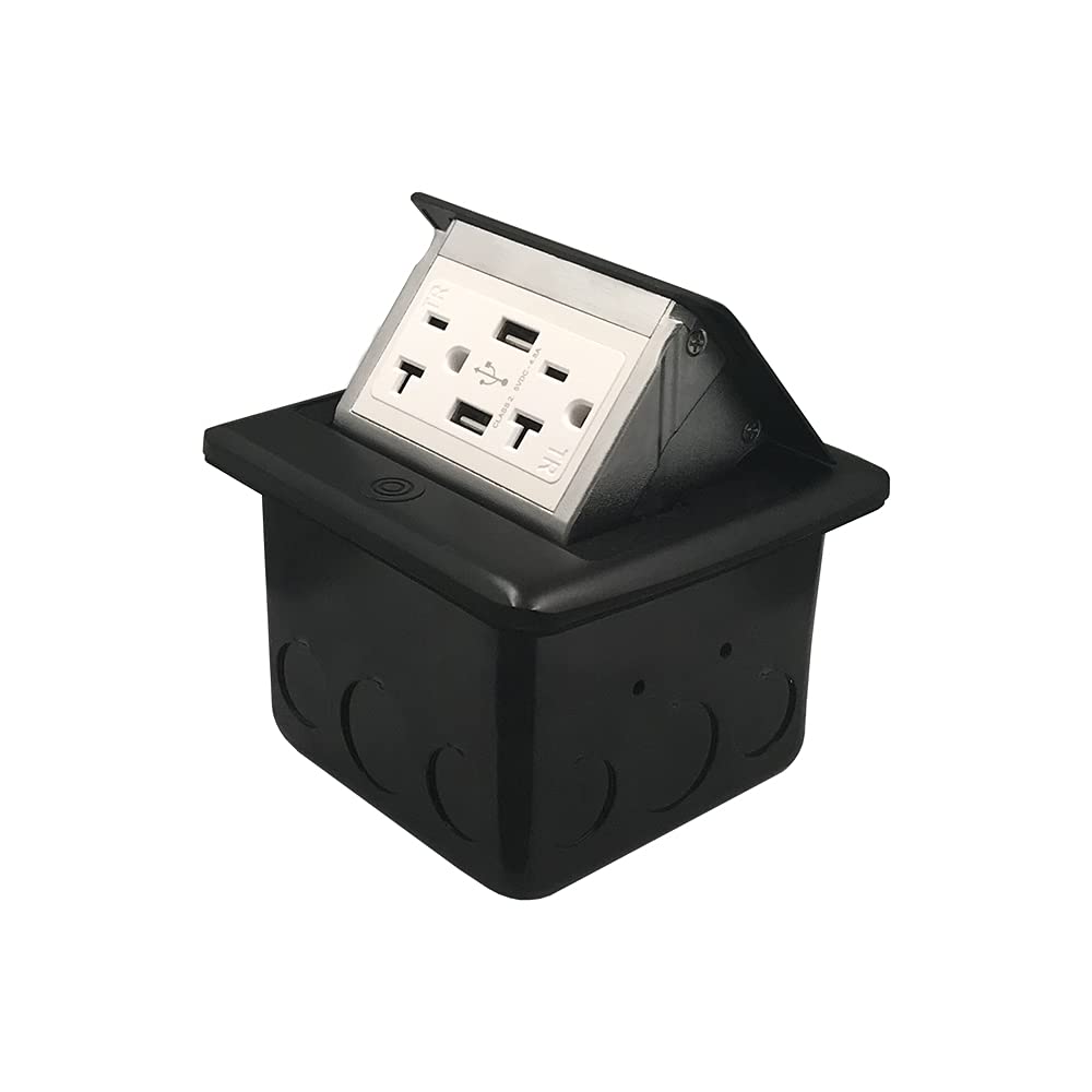 Pop Up Waterproof Floor Electrical Box with USB Chargers and 2 Outlet Receptacle J7518