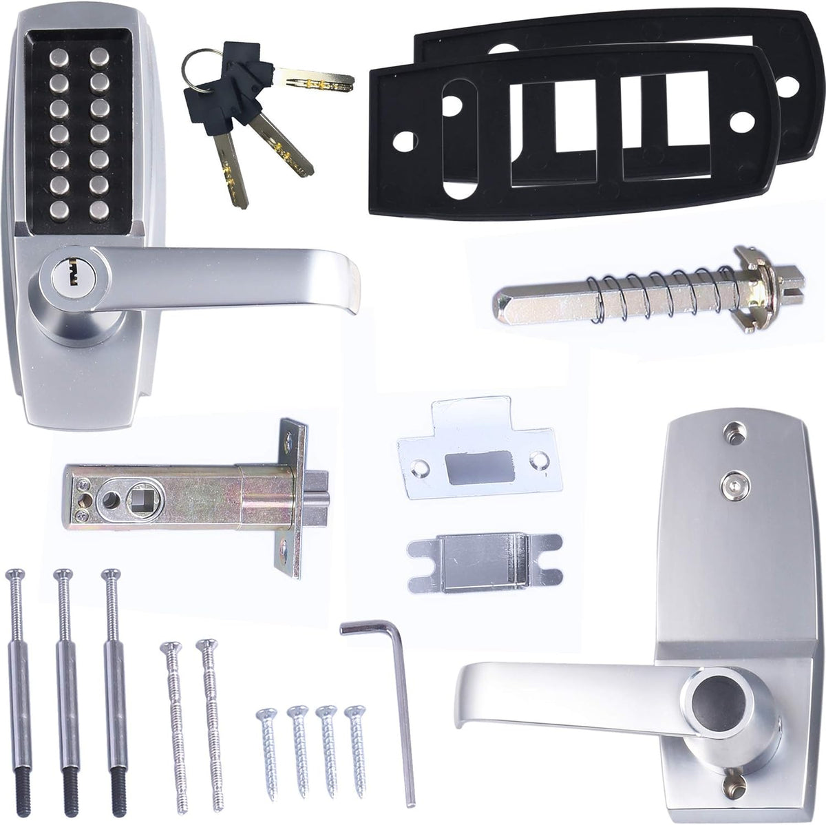 Mechanical Push Button Lever Lock, 60mm Backset, 13 Digit Keypad, Satin Chrome K760