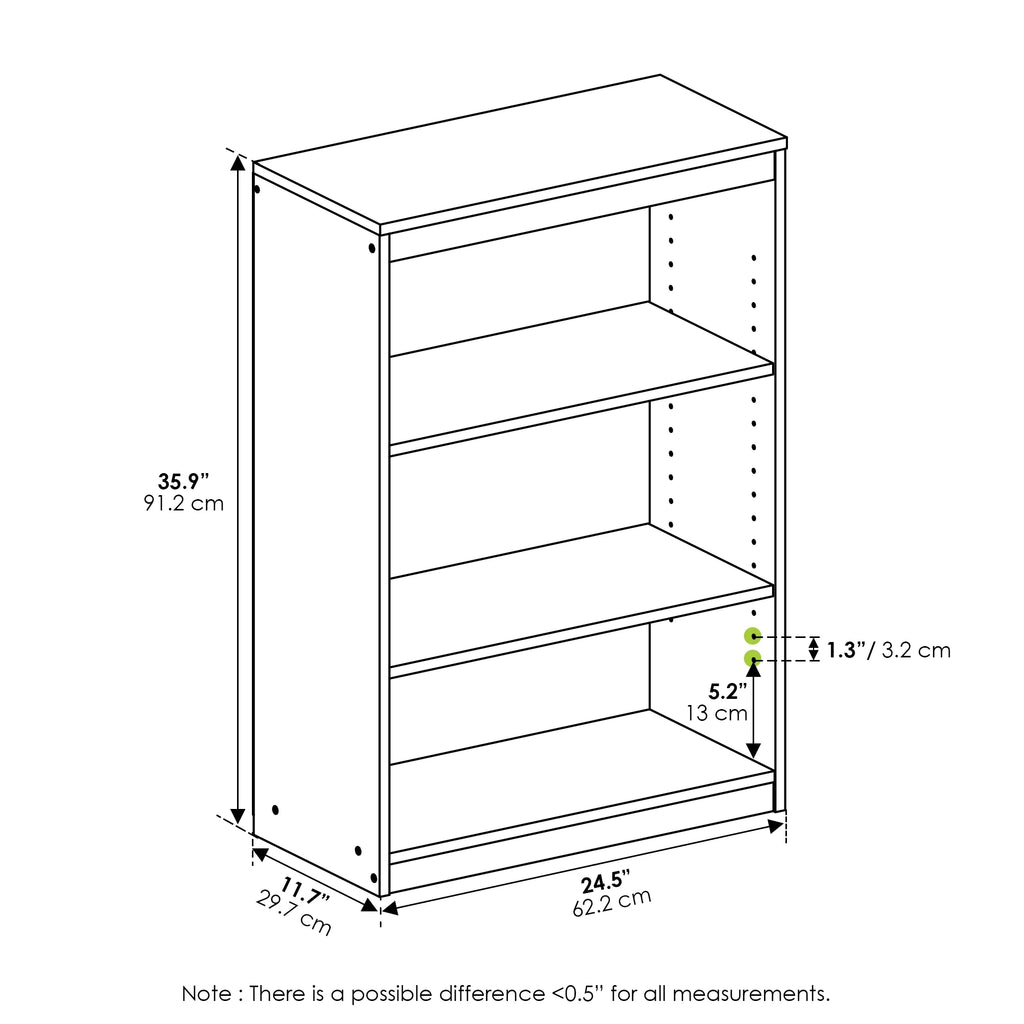 3-Tier Bookcase with Adjustable Shelves J5057