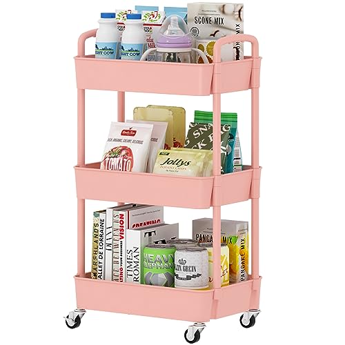 Black 3-Tier Plastic Rolling Utility Cart with Wheels H78384