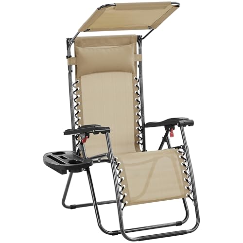 Black Zero Gravity Chair with Canopy and Cup Holder T173