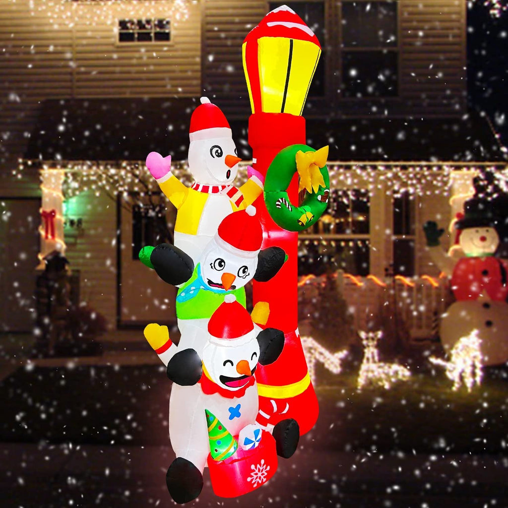 6 FT Inflatable Snowmans Stack of 3 with Street Light Sign N414