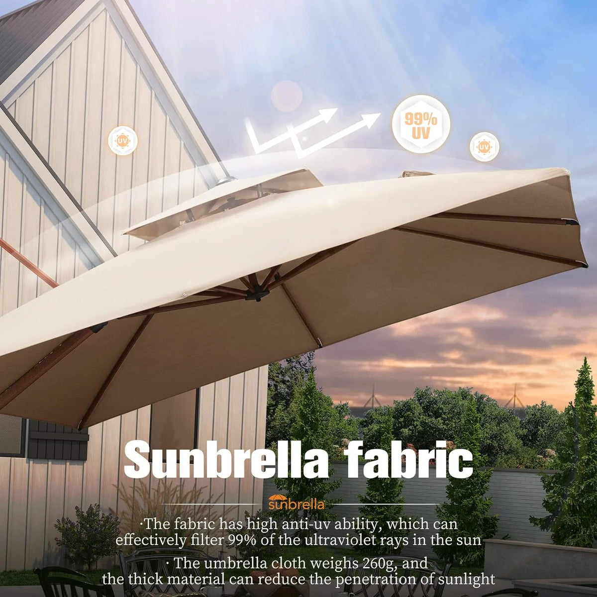 10 Ft Heather Beige Double Top Offset Hanging Patio Umbrella C3301