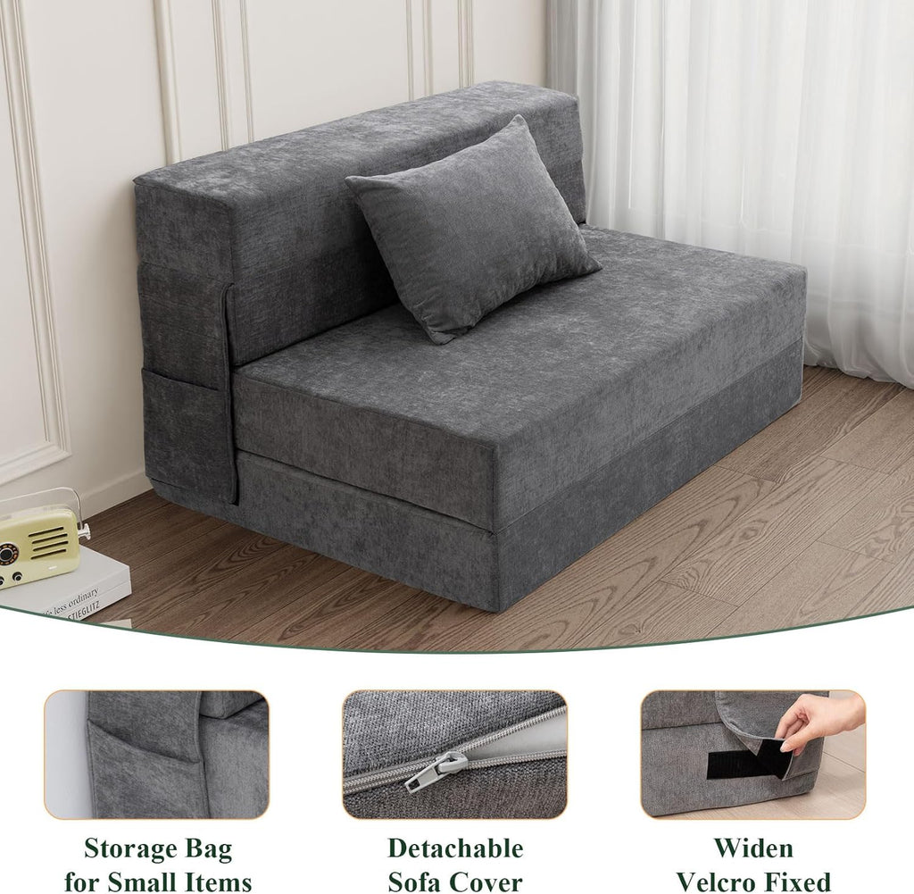 Gray Twin Folding Sofa Bed with Pillow R1149