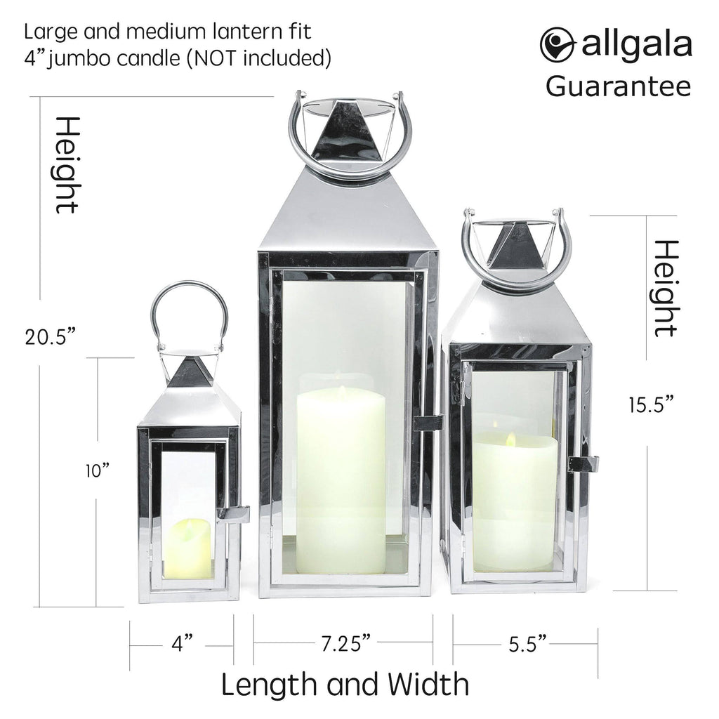 3-Pc Set Indoor/Outdoor Hurricane Candle Lantern Set with Chrome Plated Structure and Tempered Glass N7738