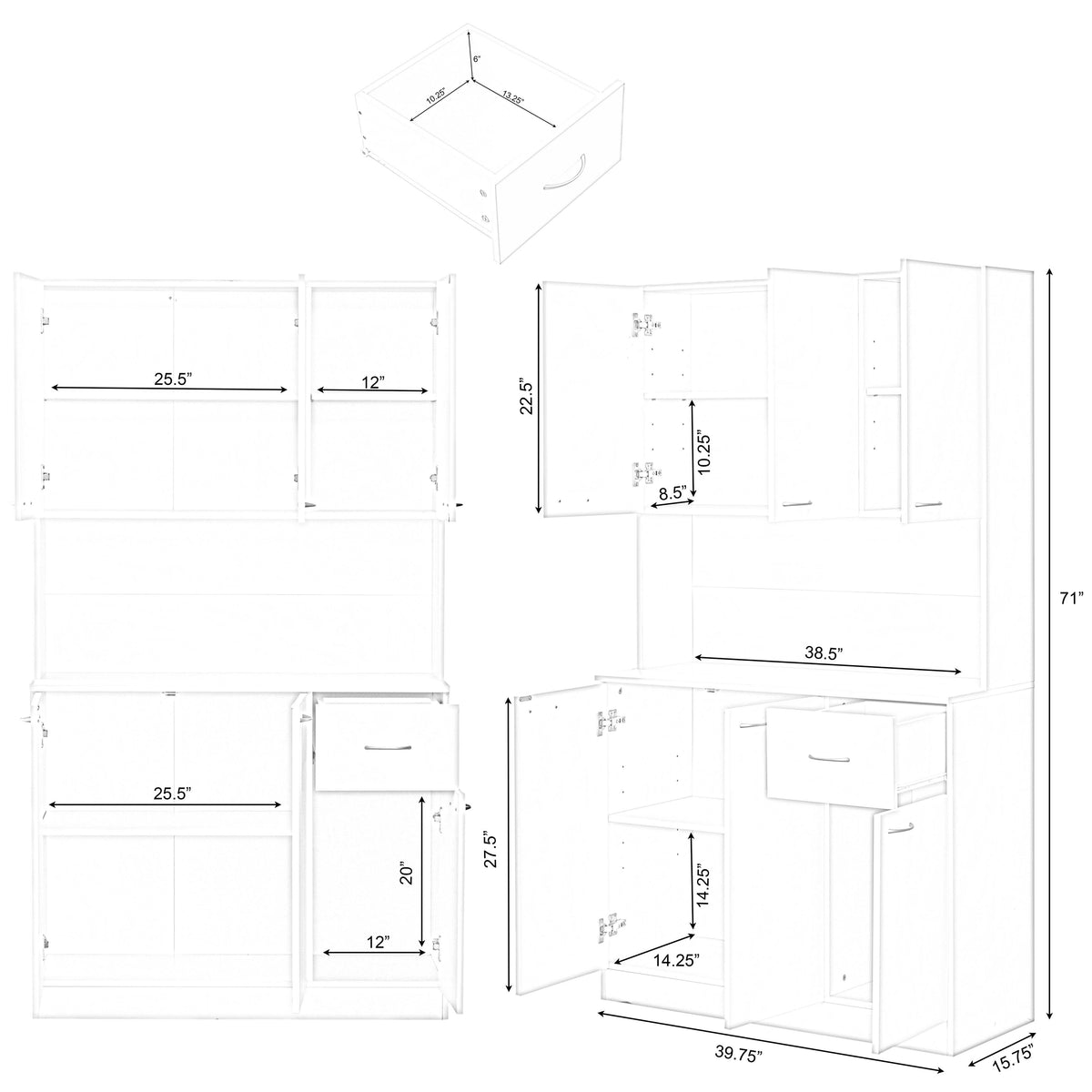 White Kitchen Pantry Storage Cabinet with Doors and Shelves V917220