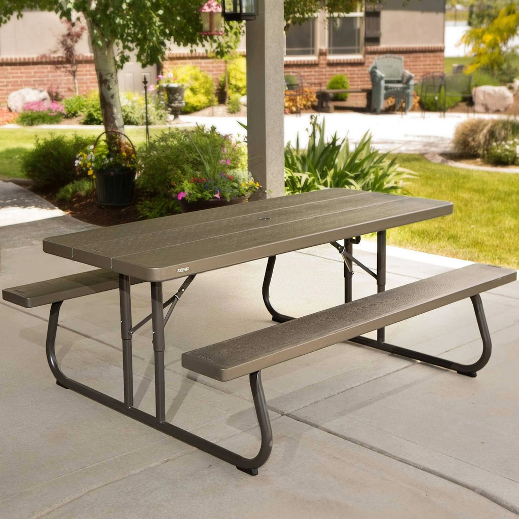 6-Foot Dark Brown Faux Wood Folding Picnic Table W32373