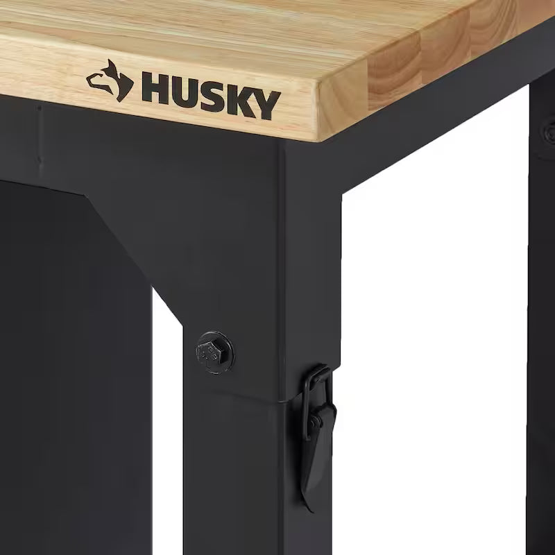 8 ft. Adjustable Height Solid Wood Top Workbench in Black P201