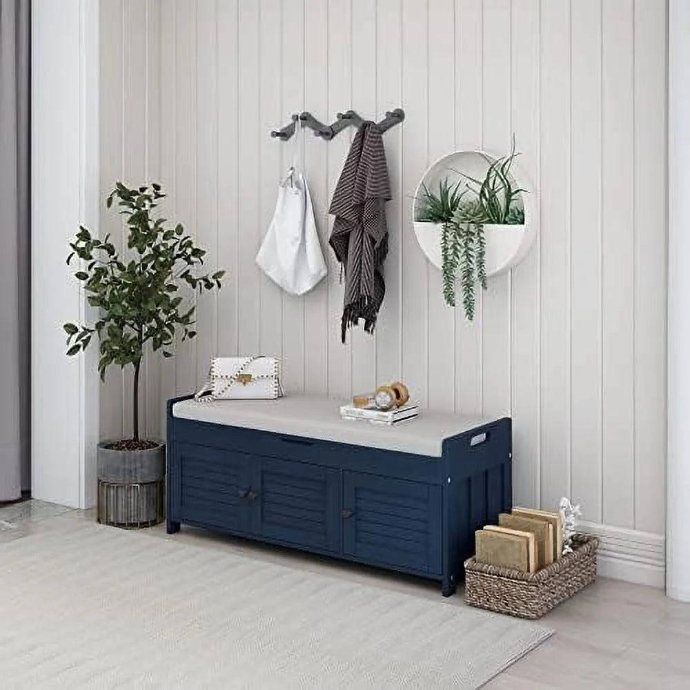 Espresso Wooden Entryway Bench with 3 Doors K18639