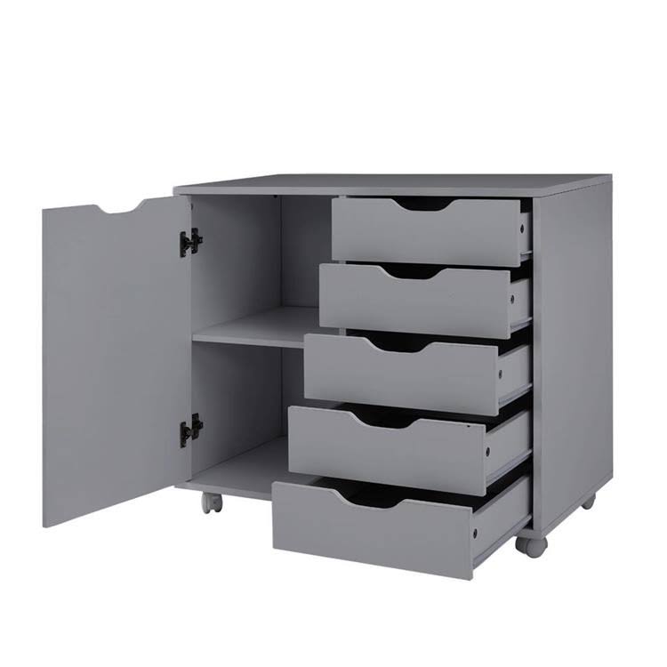 Gray 5-Drawer Office Storage Cabinet with Shelves V28491