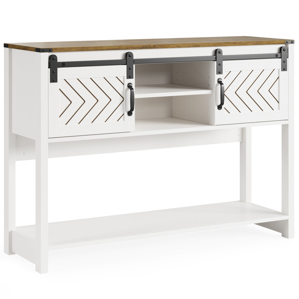 White-Brown Console Table with Sliding Barn Doors U731018