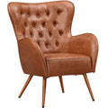 Brown Faux Leather Accent Chair with Tufted High Back L5213