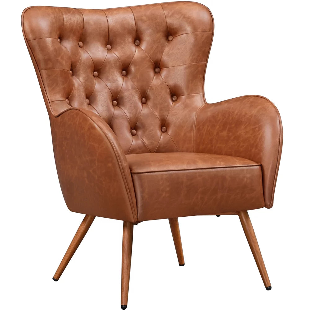 Brown Faux Leather Accent Chair with Tufted High Back L5213