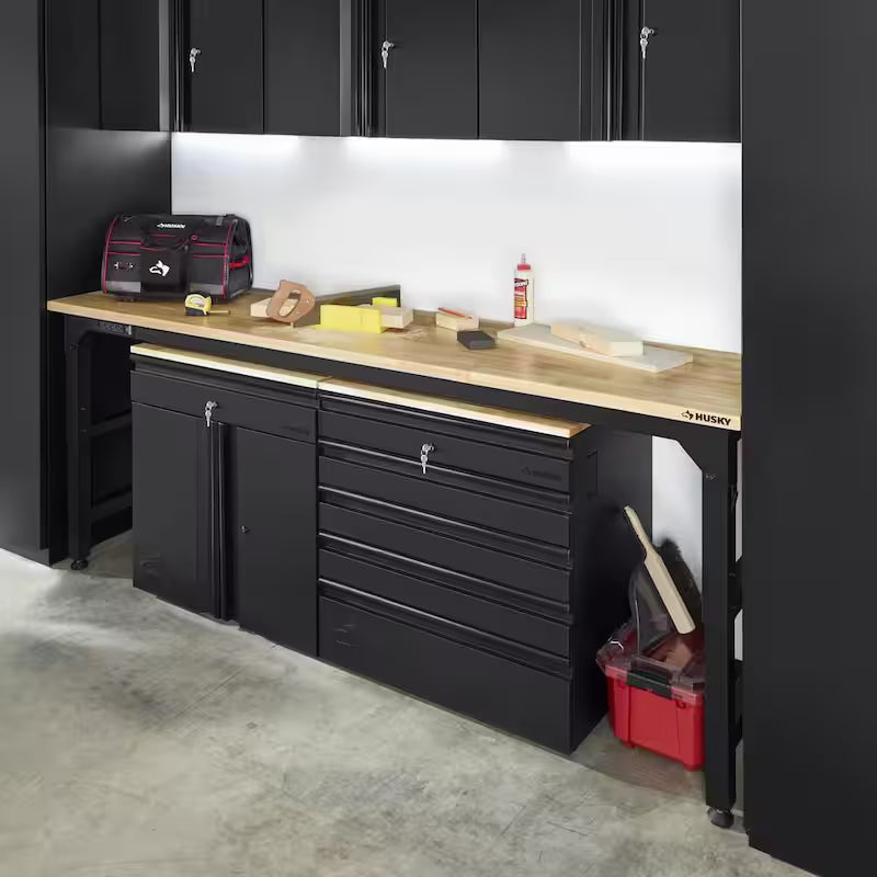 8 ft. Adjustable Height Solid Wood Top Workbench in Black P201
