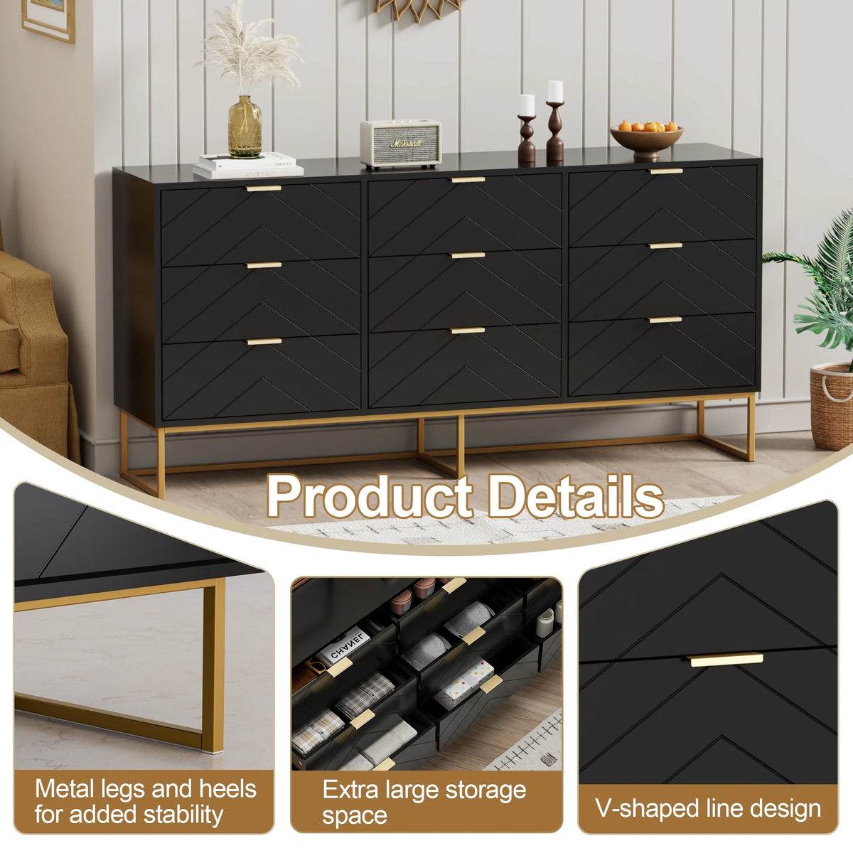 White 9 Drawer Wood Dresser X622