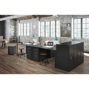 Black Single Tower Open Desking System P1489