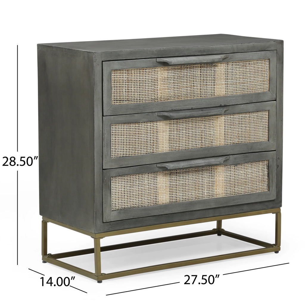 Handcrafted Mango Wood 3 Drawer Cabinet I55836