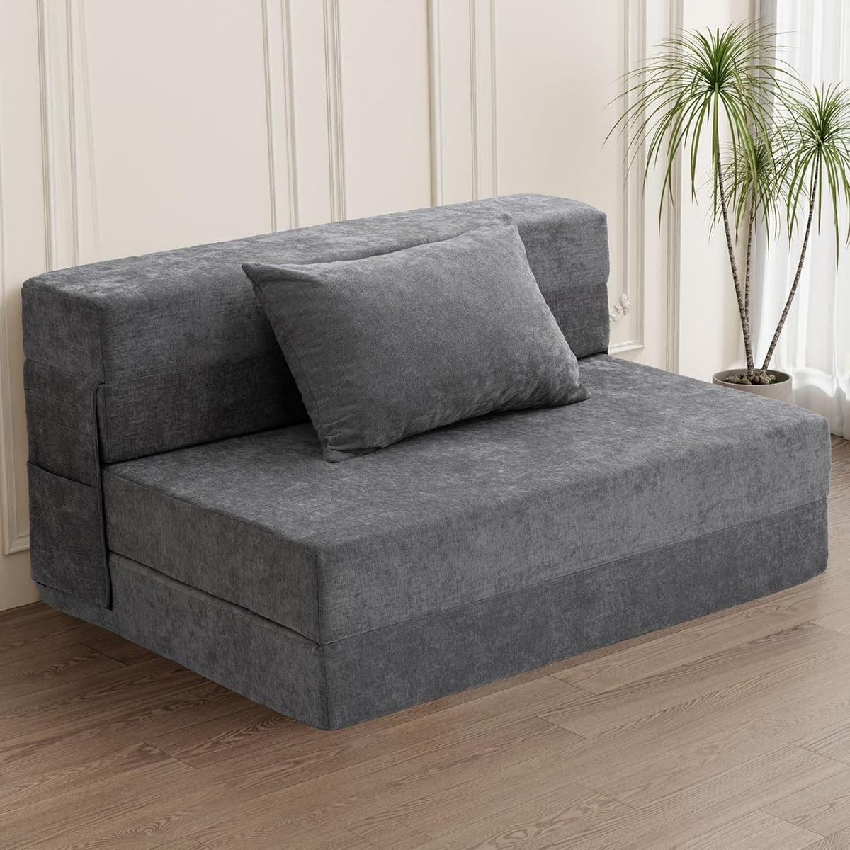 Gray Twin Folding Sofa Bed with Pillow R1149