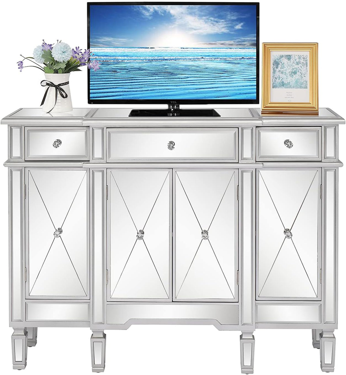 Mirrored Cabinet Console Table Dresser with 3 Drawer and Doors E811