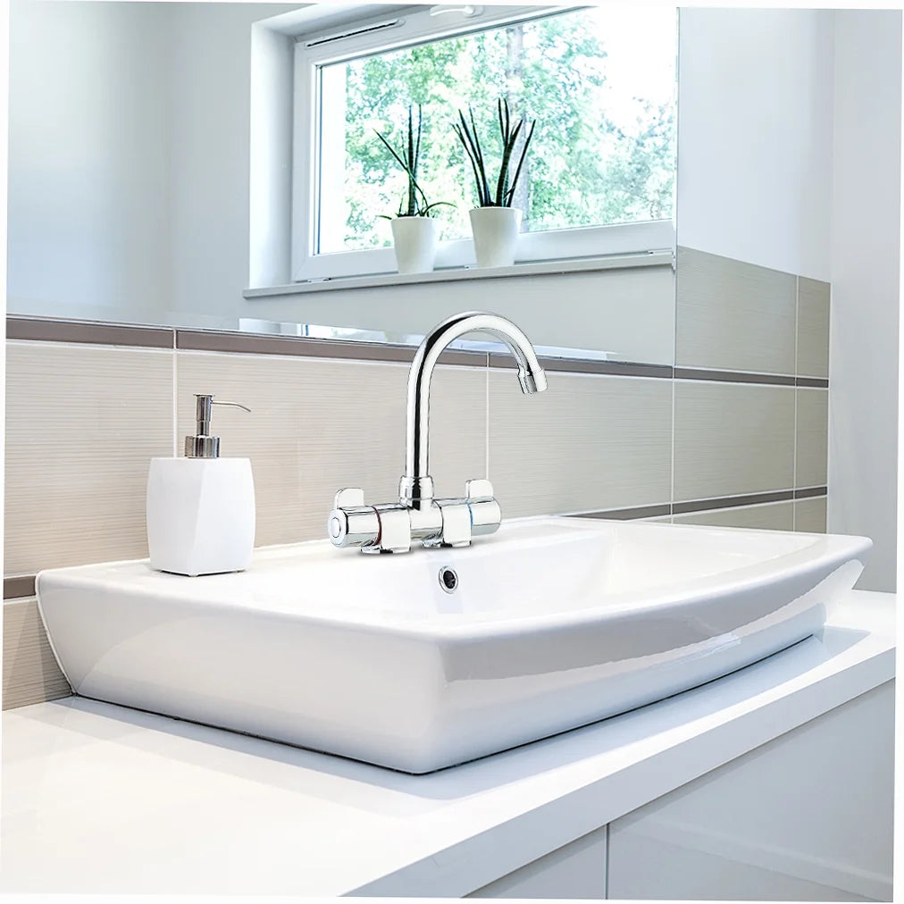 Foldable RV Rotating Two Handle Deck/Wall Mounted Kitchen Hot and Cold Water Mixer Tap I34829