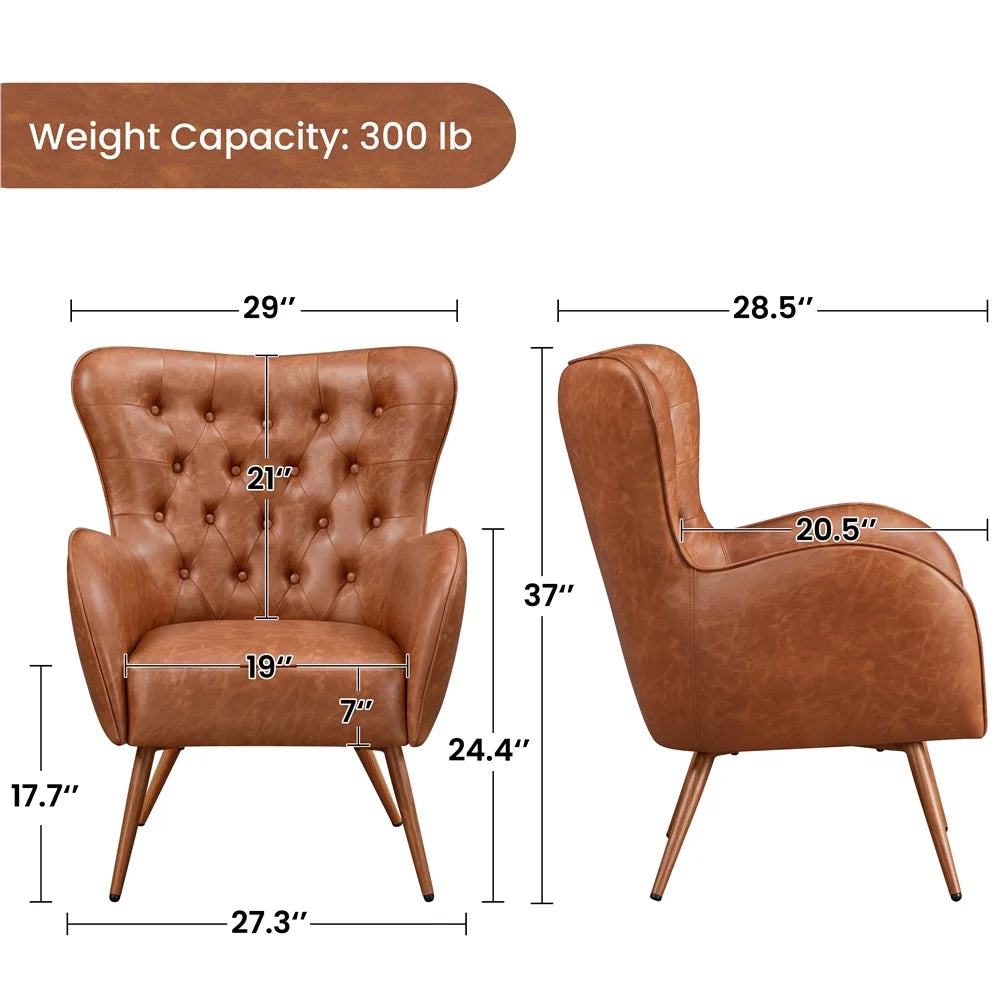 Brown Faux Leather Accent Chair with Tufted High Back L5213